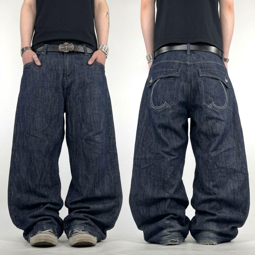 Vintage y2k grunge dark wash skater baggy wide leg rare archive jeans